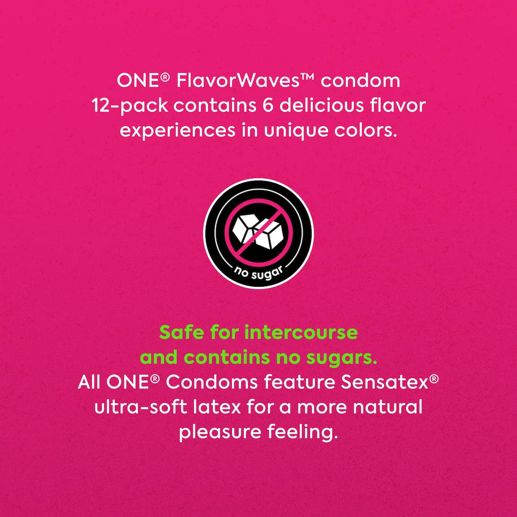 ONE Condoms FlavorWaves | Assorted Flavors Condoms, Latex Condoms 12 Pack