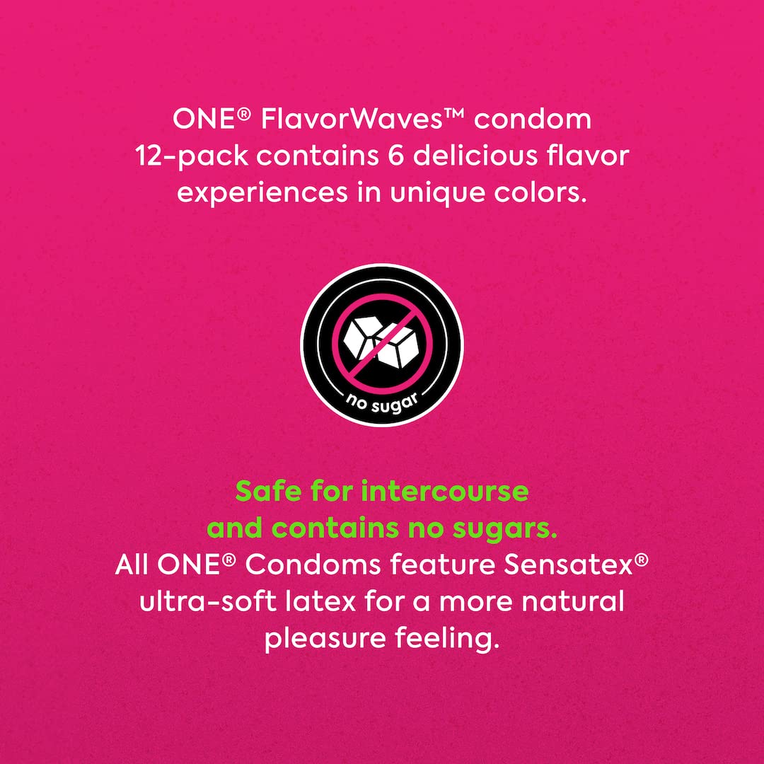 ONE Condoms FlavorWaves | Assorted Flavors Condoms, Latex Condoms 12 Pack
