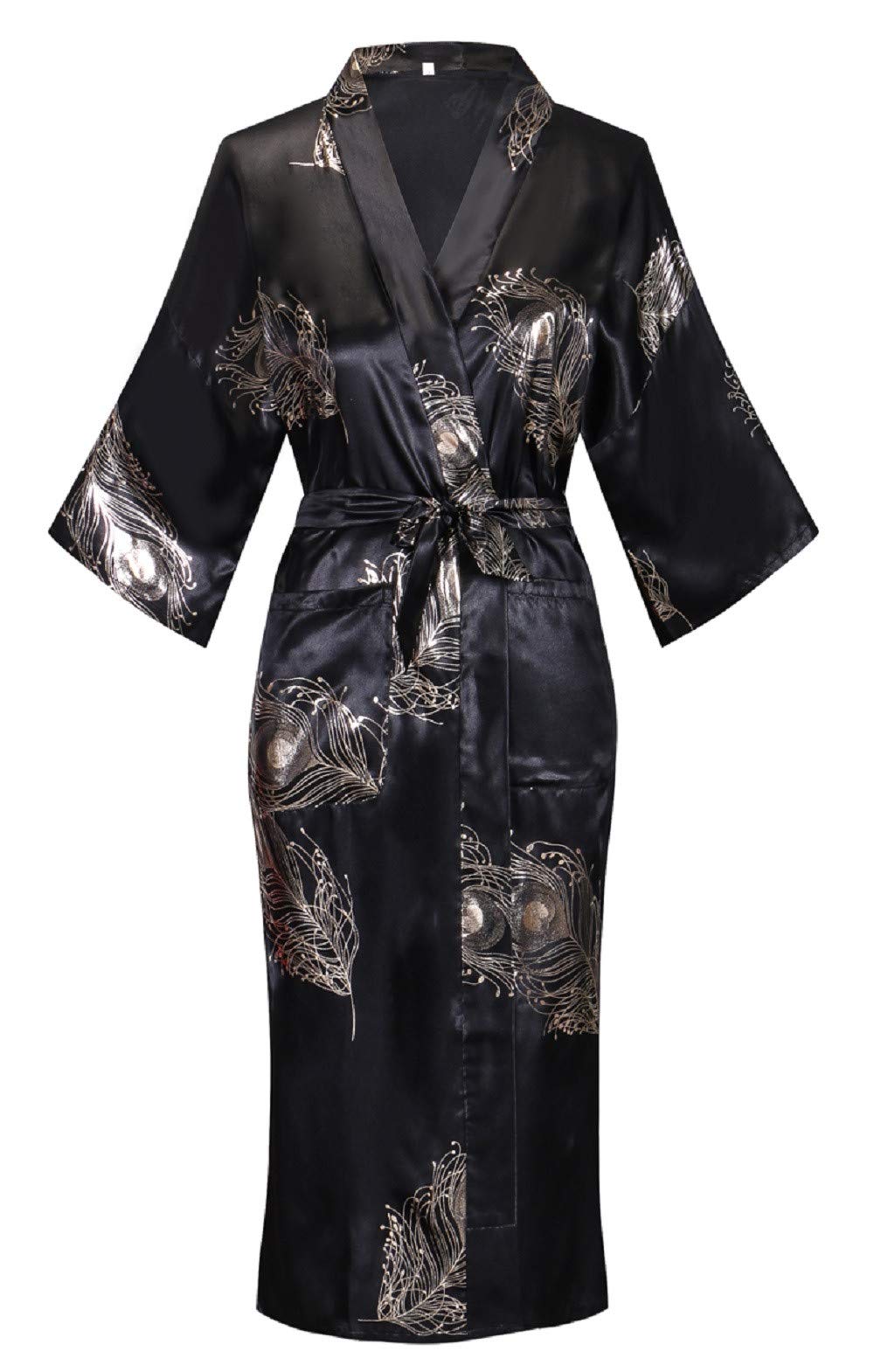 Kimono de Satén Floral Largo - Bata Elegante para Descanso