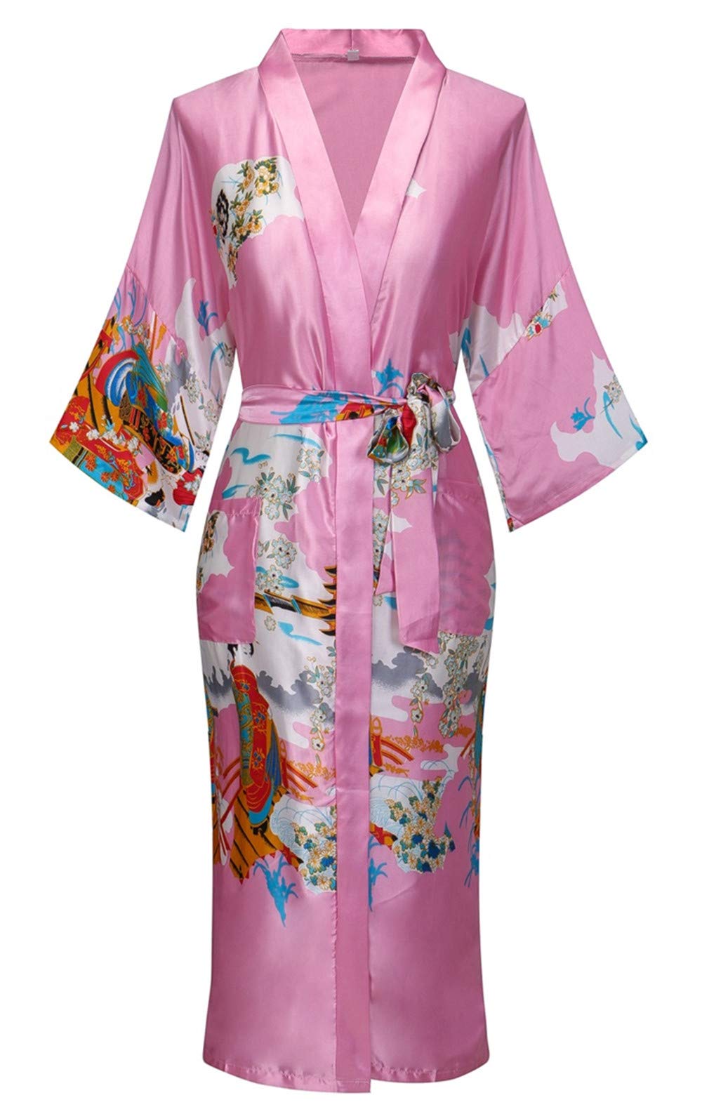 Kimono de Satén Floral Largo - Bata Elegante para Descanso