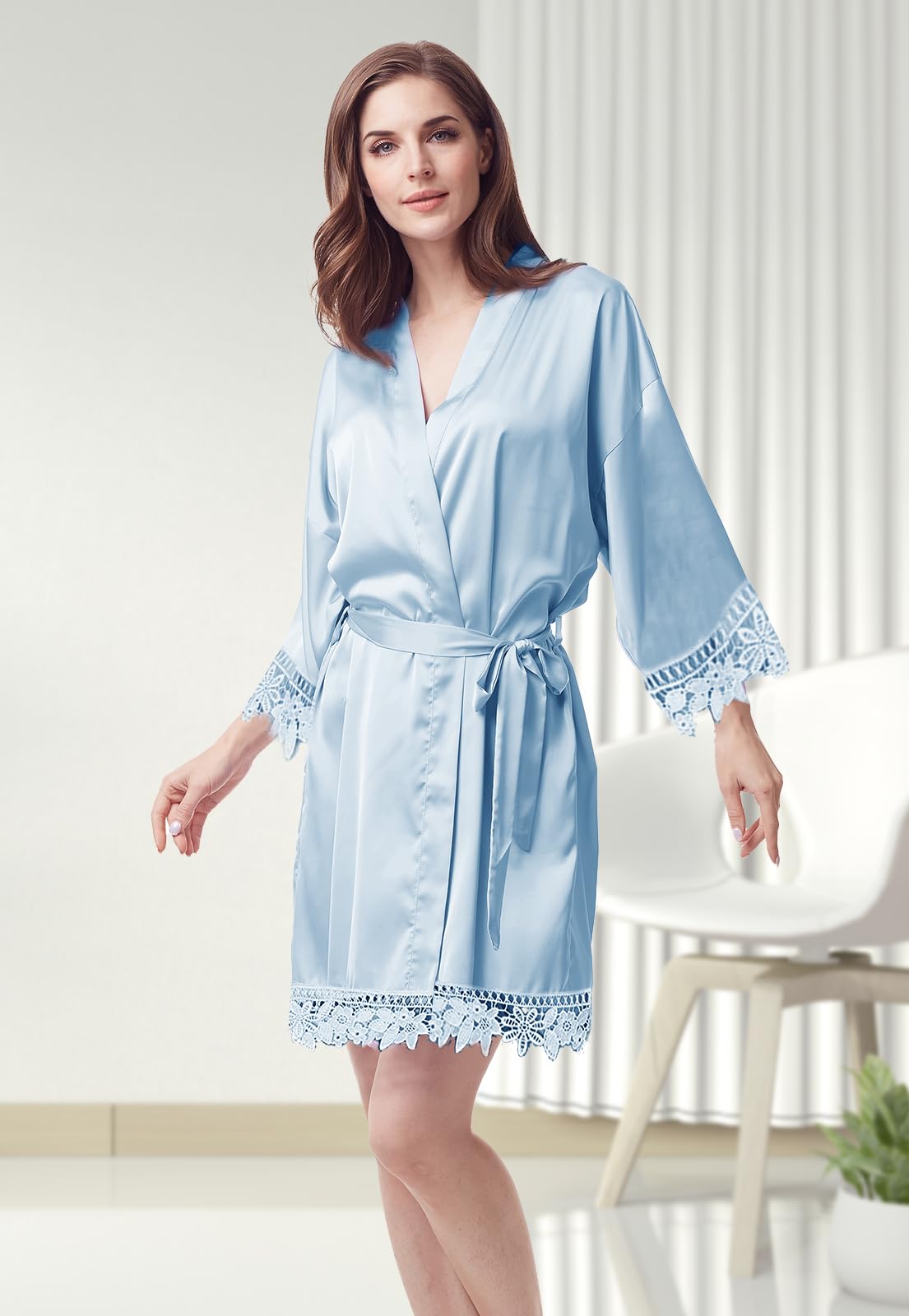 Bata de Seda con Encaje para Novia - Kimono Elegante