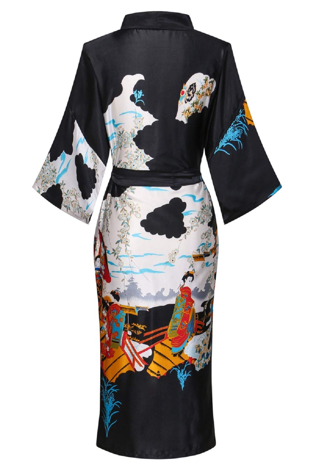 Kimono de Satén Floral Largo - Bata Elegante para Descanso