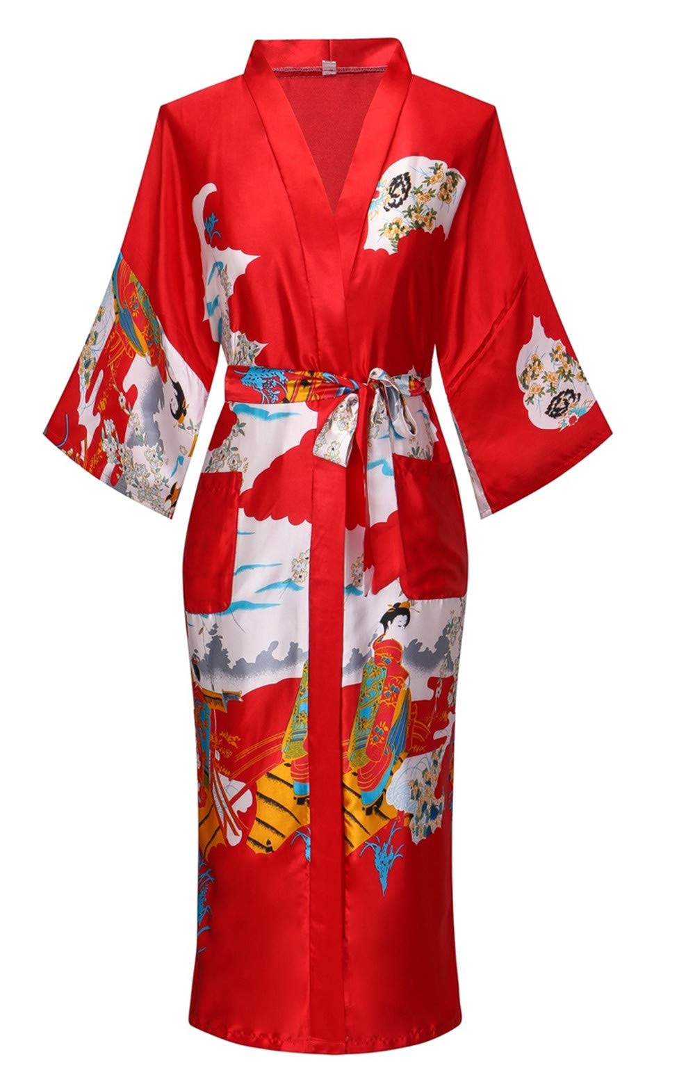 Kimono de Satén Floral Largo - Bata Elegante para Descanso