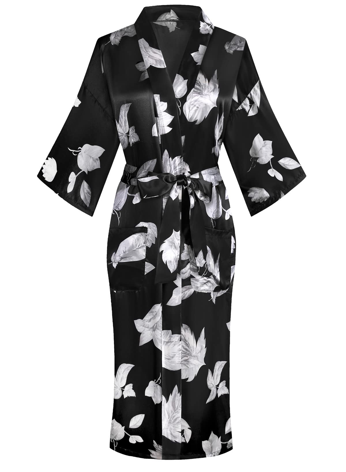 Kimono de Satén Floral Largo - Bata Elegante para Descanso