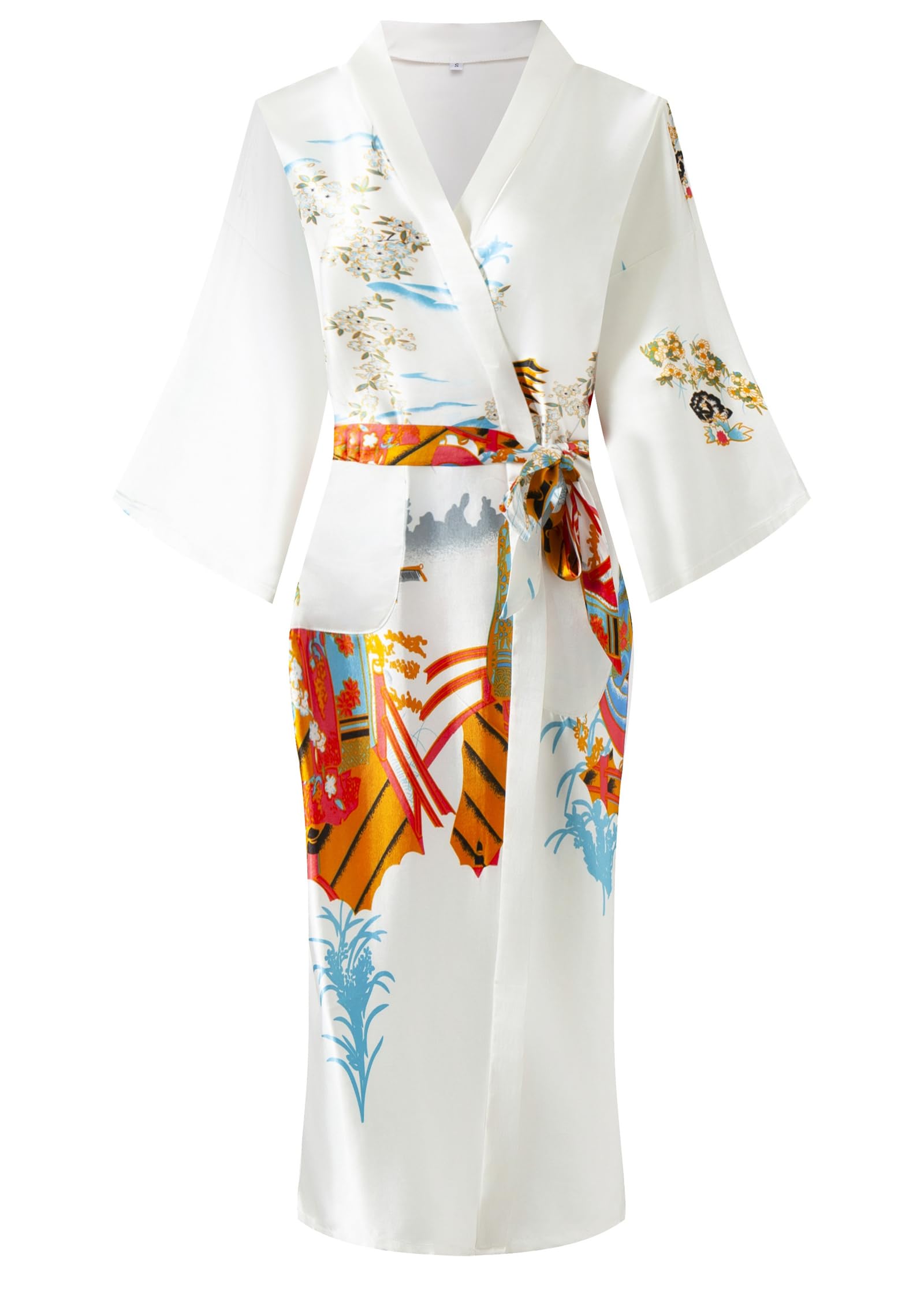 Kimono de Satén Floral Largo - Bata Elegante para Descanso