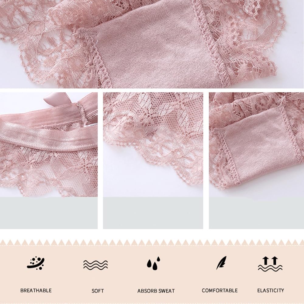sasiga Women Lace Bow Thongs,T Back Low Waist Panties Sexy V-Shape Design Floral Lace,Breathable Panties for Women 3-Pack