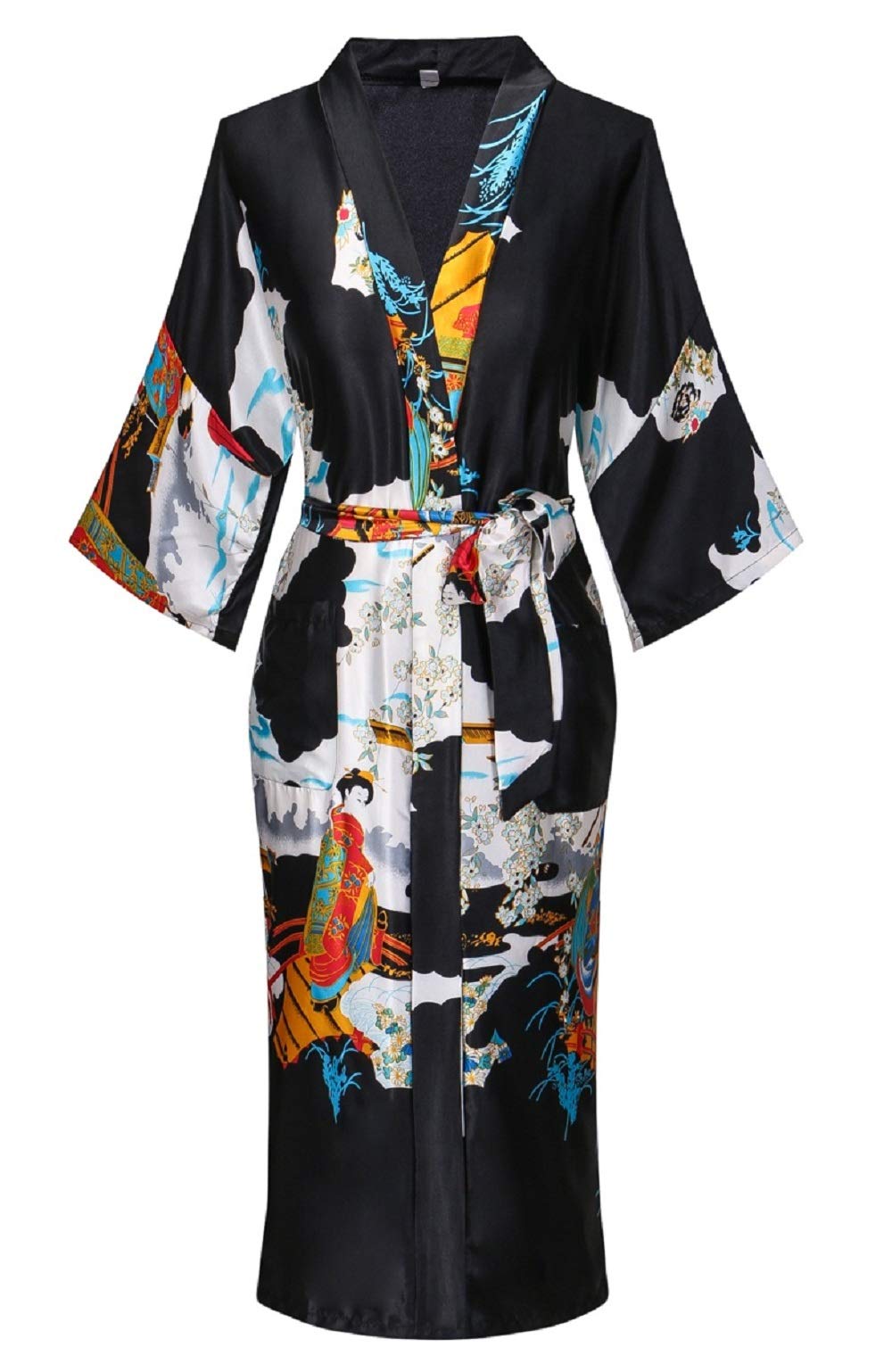 Kimono de Satén Floral Largo - Bata Elegante para Descanso