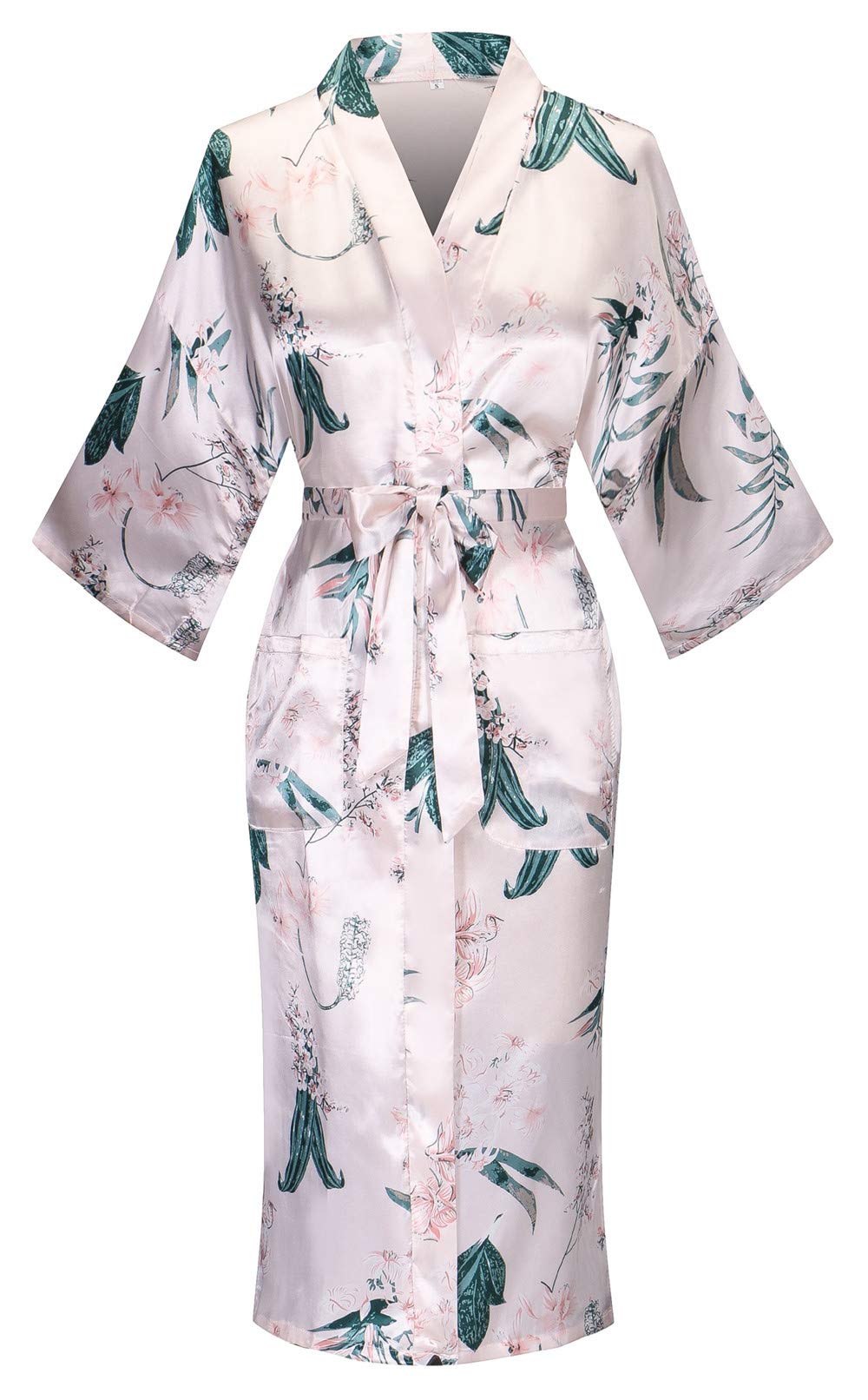 Kimono de Satén Floral Largo - Bata Elegante para Descanso