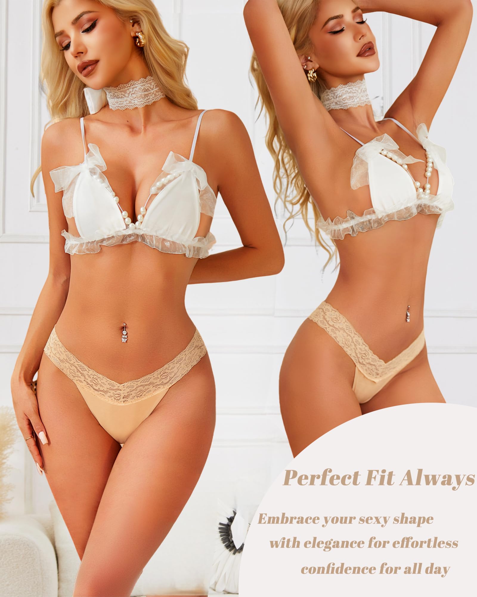 READY TO LOVE Cotton Underwear for Women Lace Sexy Breathable Thongs Low Rise T-Back Soft Stretchy Ladies Panties