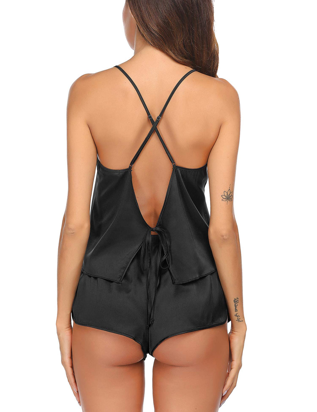 Ekouaer Silk Pajamas Set for Women Satin Backless Lingerie Pjs Cami Top and Shorts Nightwear