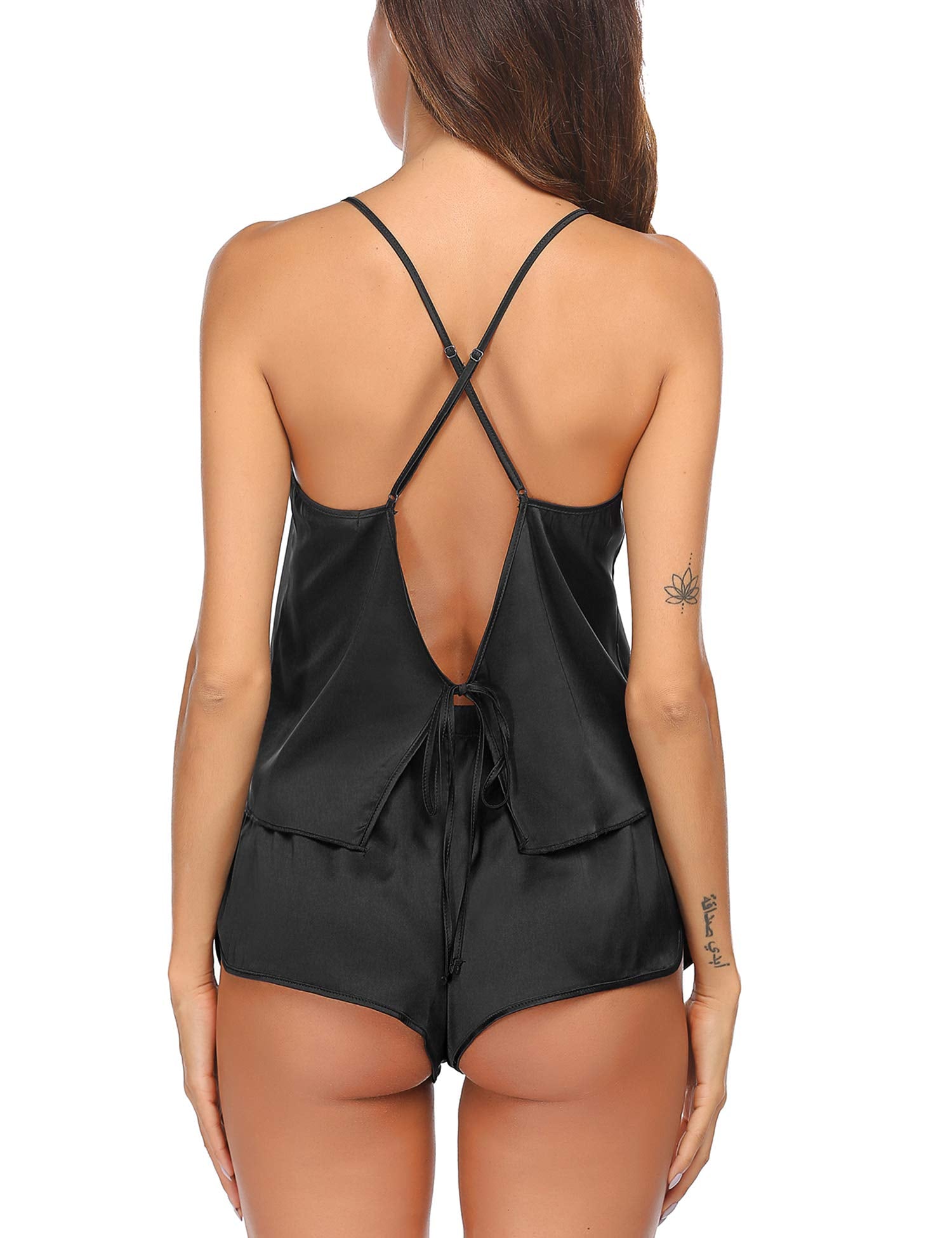 Ekouaer Silk Pajamas Set for Women Satin Backless Lingerie Pjs Cami Top and Shorts Nightwear