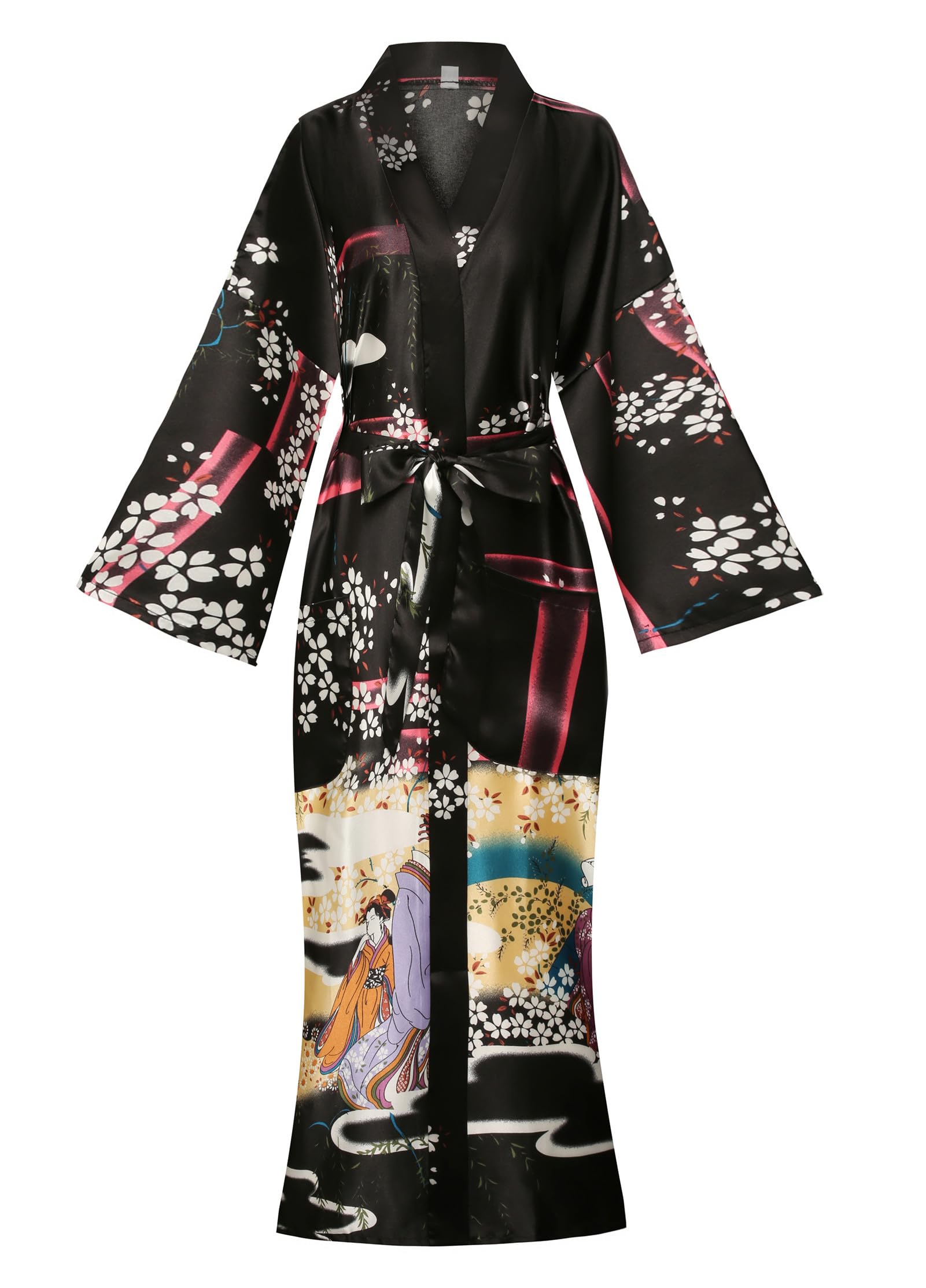Kimono de Satén Floral Largo - Bata Elegante para Descanso