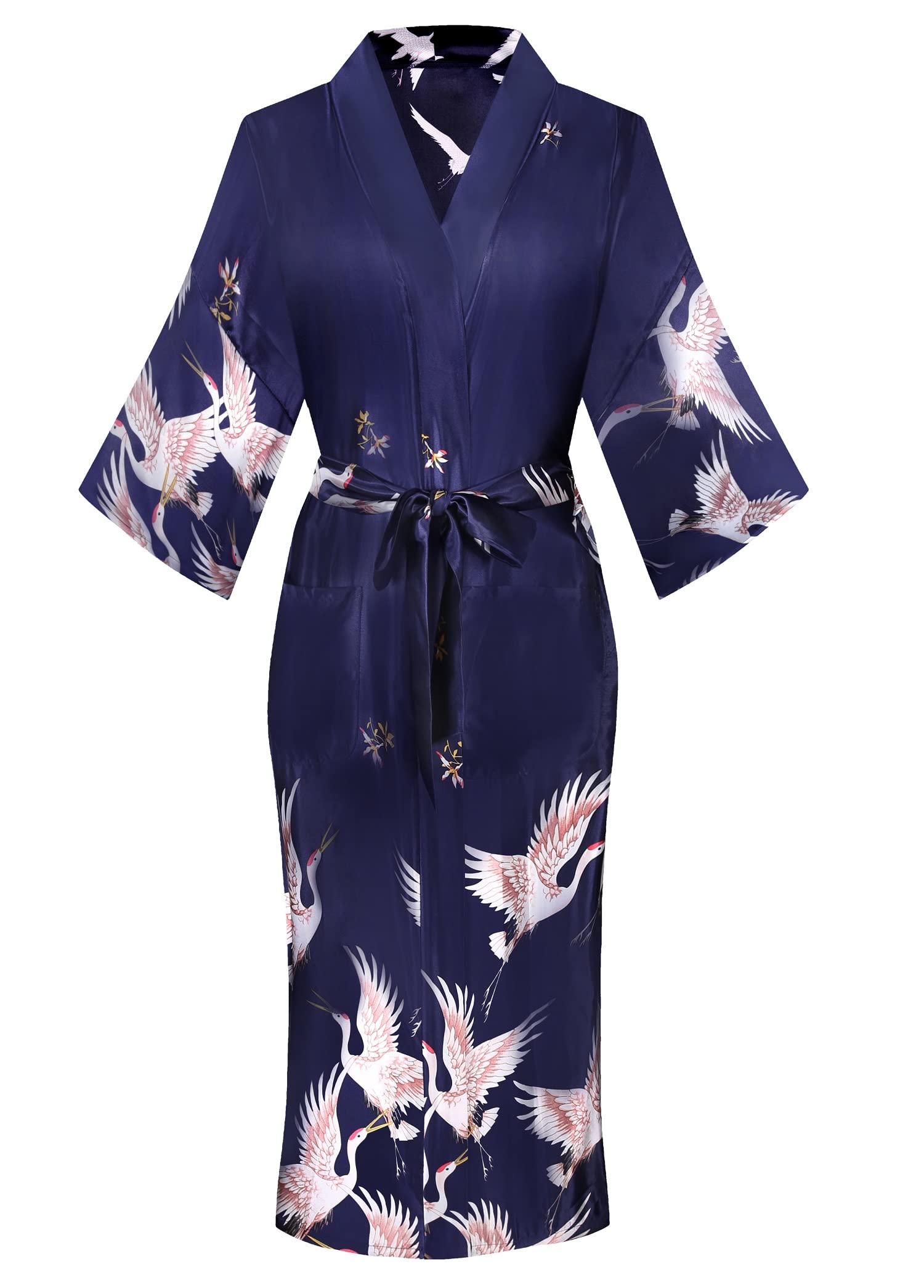 Kimono de Satén Floral Largo - Bata Elegante para Descanso