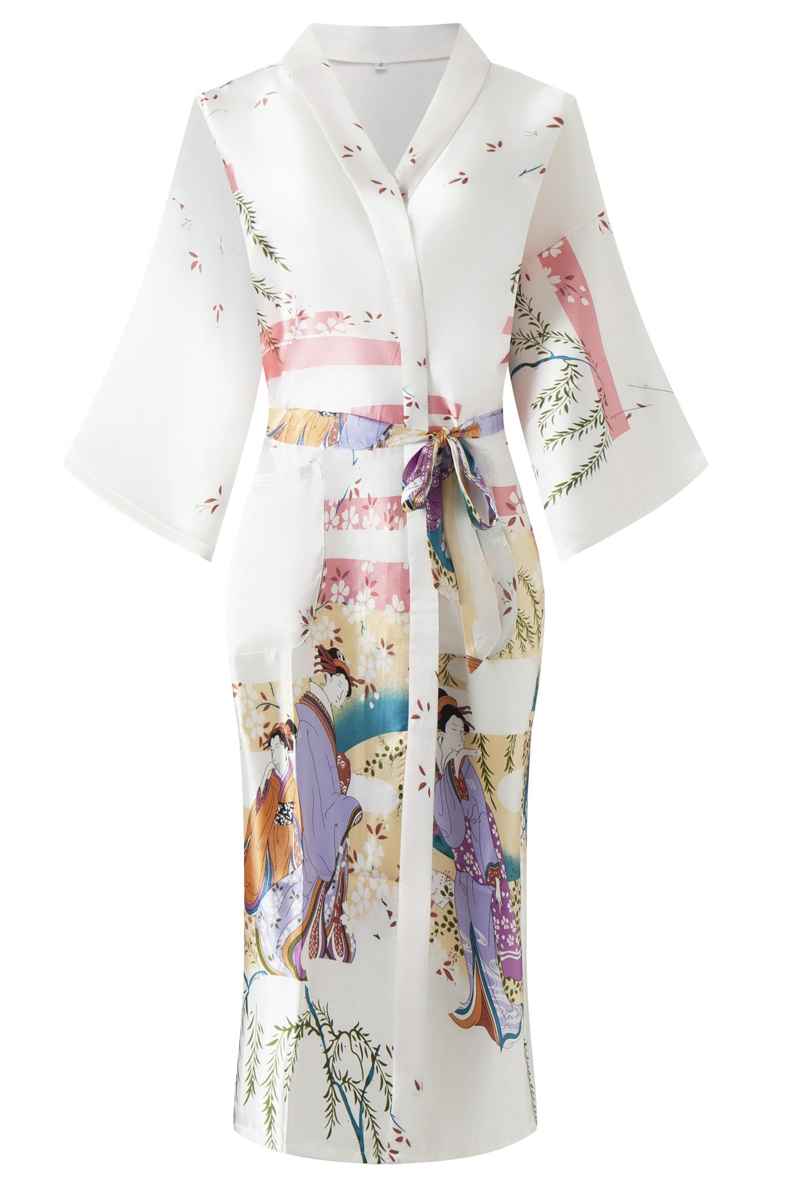 Kimono de Satén Floral Largo - Bata Elegante para Descanso