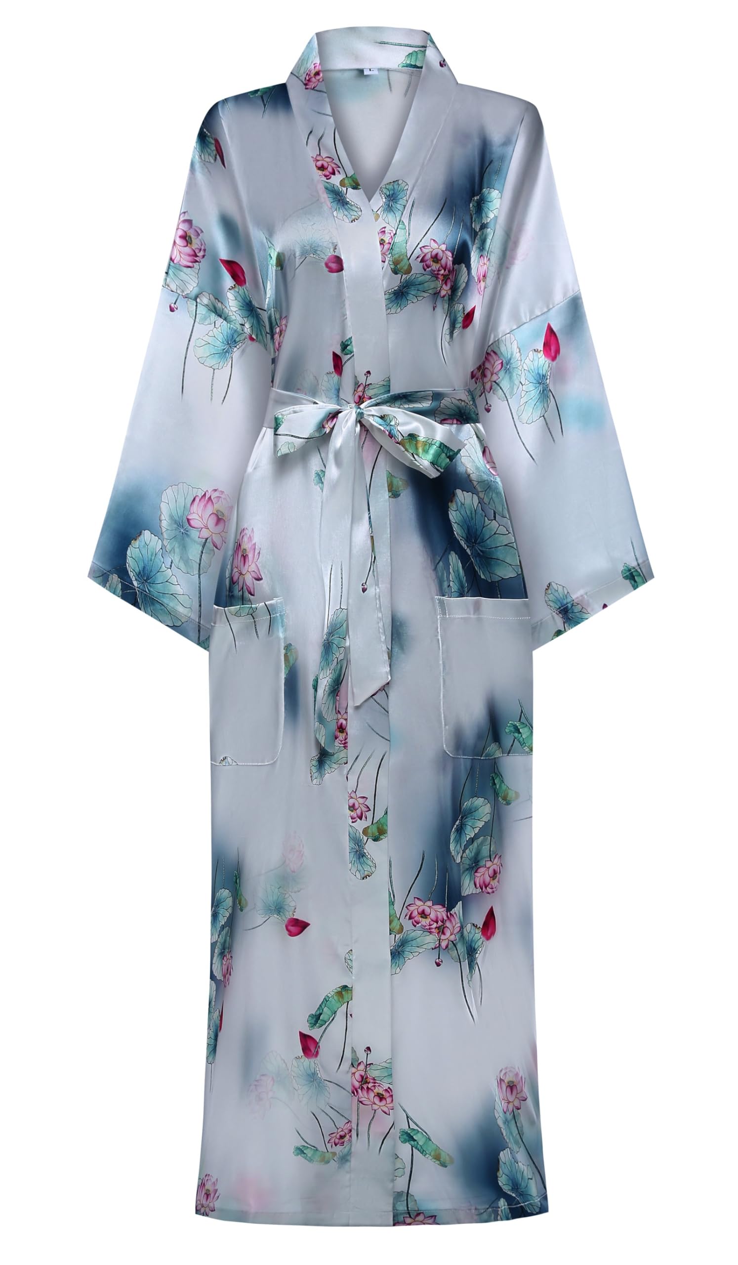 Kimono de Satén Floral Largo - Bata Elegante para Descanso