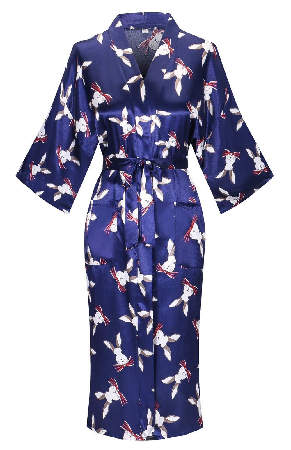 Kimono de Satén Floral Largo - Bata Elegante para Descanso