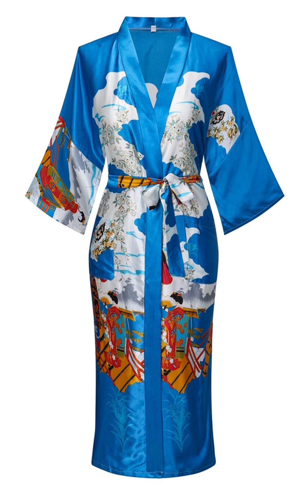 Kimono de Satén Floral Largo - Bata Elegante para Descanso