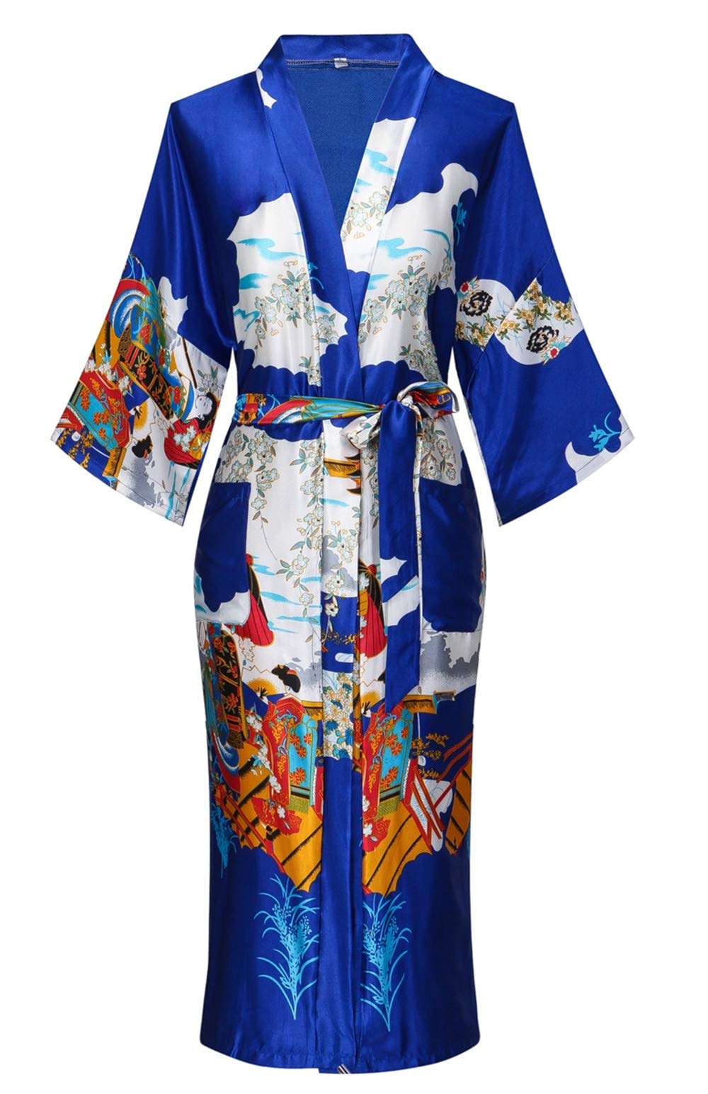 Kimono de Satén Floral Largo - Bata Elegante para Descanso
