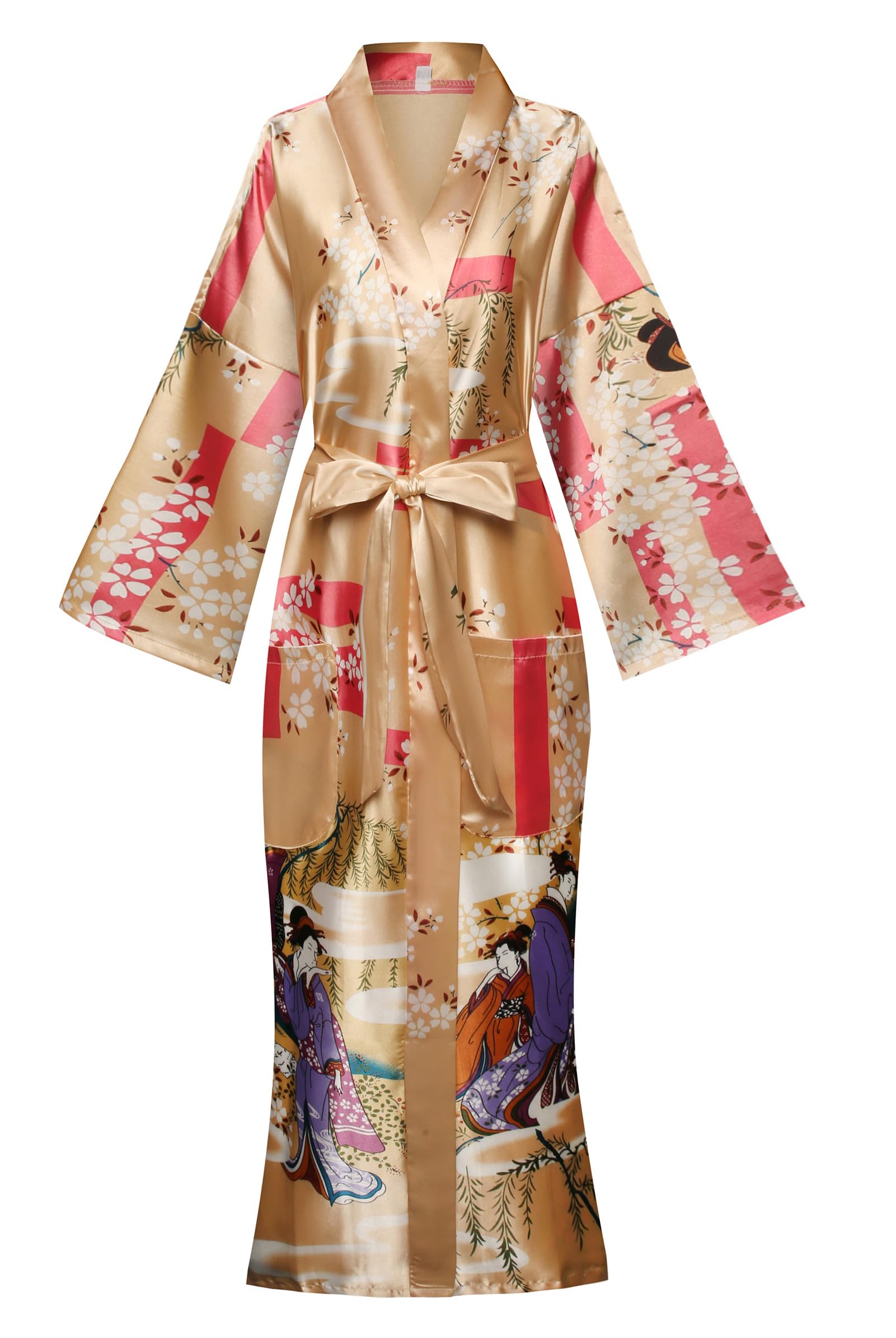 Kimono de Satén Floral Largo - Bata Elegante para Descanso