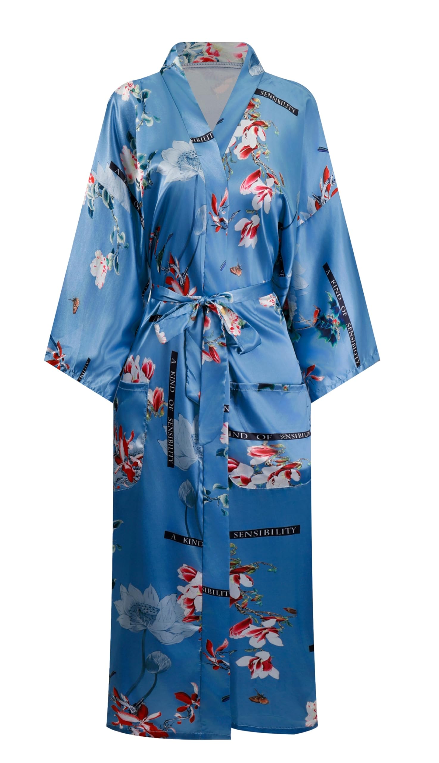 Kimono de Satén Floral Largo - Bata Elegante para Descanso