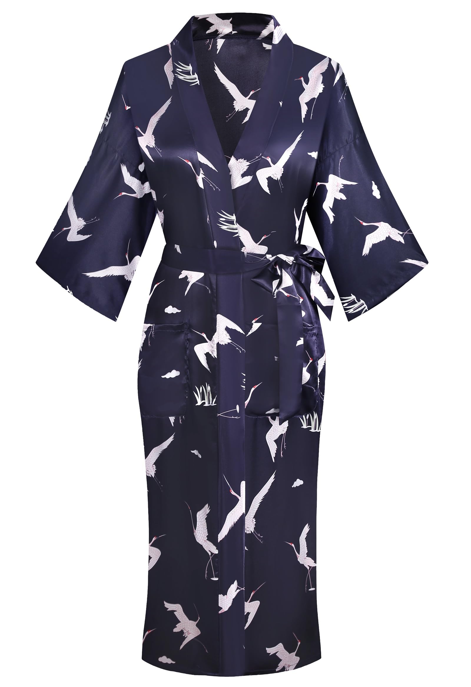 Kimono de Satén Floral Largo - Bata Elegante para Descanso