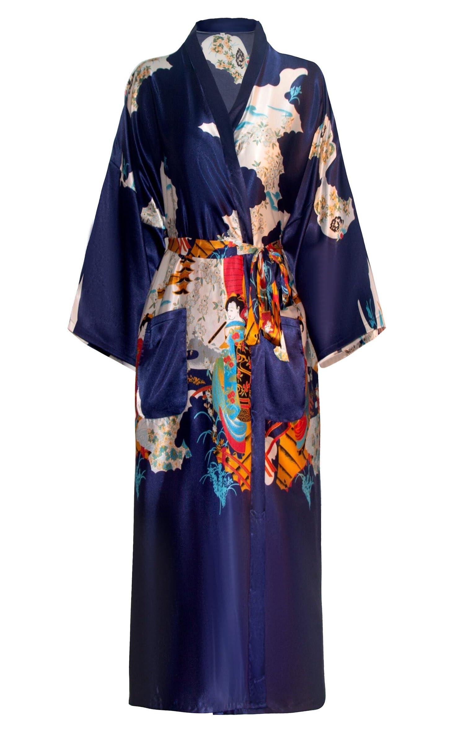 Kimono de Satén Floral Largo - Bata Elegante para Descanso