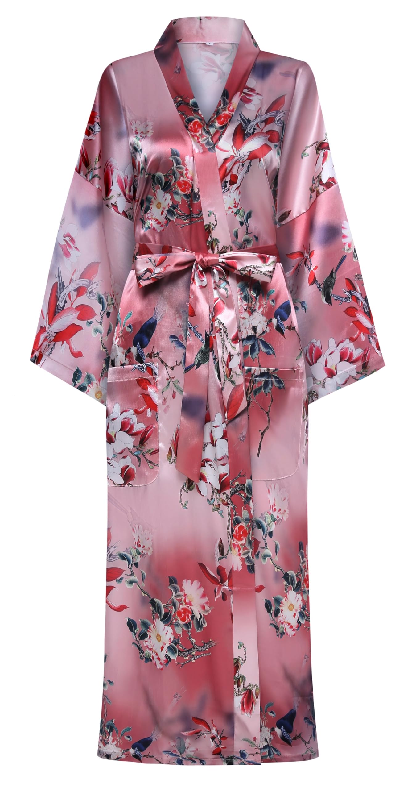 Kimono de Satén Floral Largo - Bata Elegante para Descanso