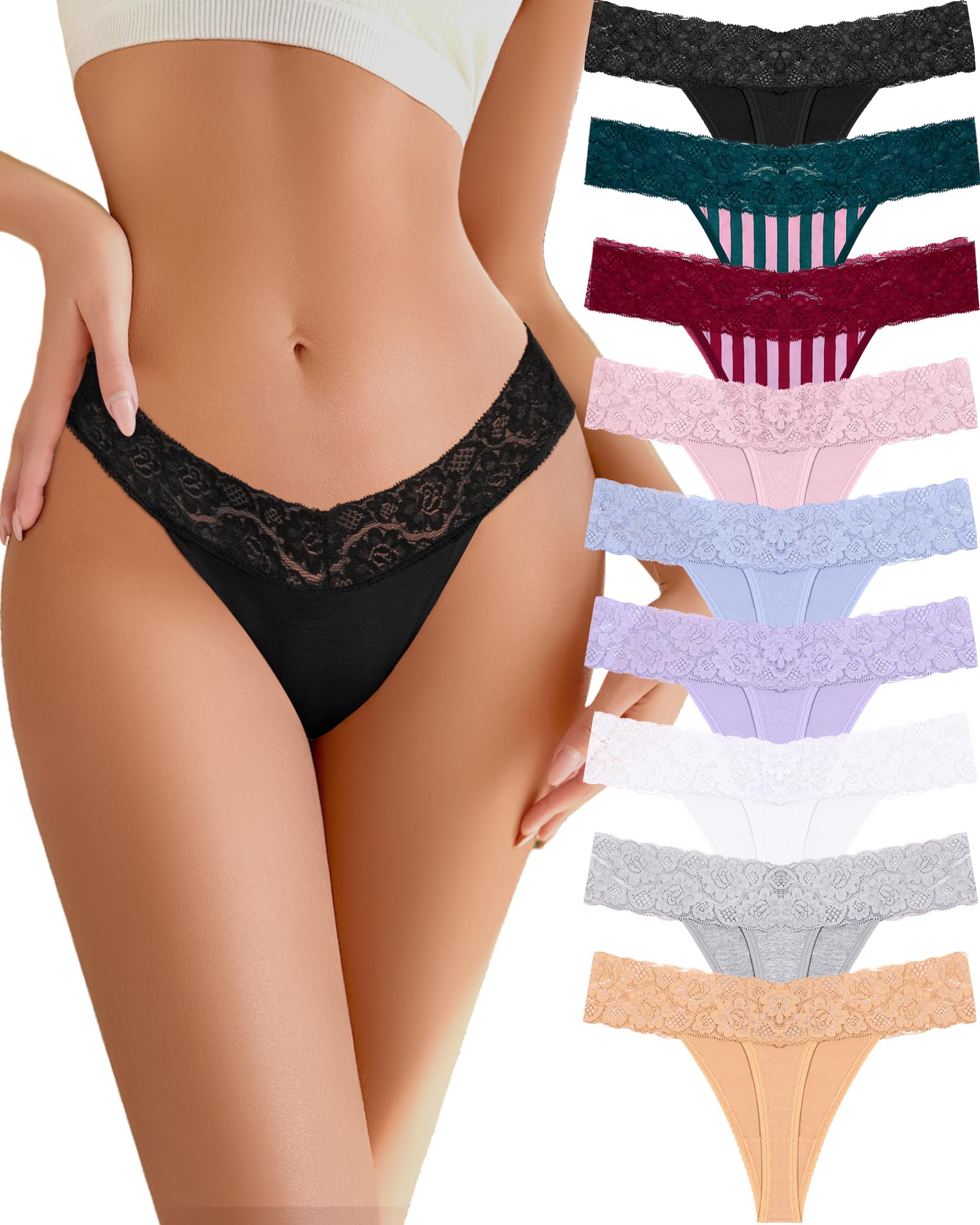 READY TO LOVE Cotton Underwear for Women Lace Sexy Breathable Thongs Low Rise T-Back Soft Stretchy Ladies Panties