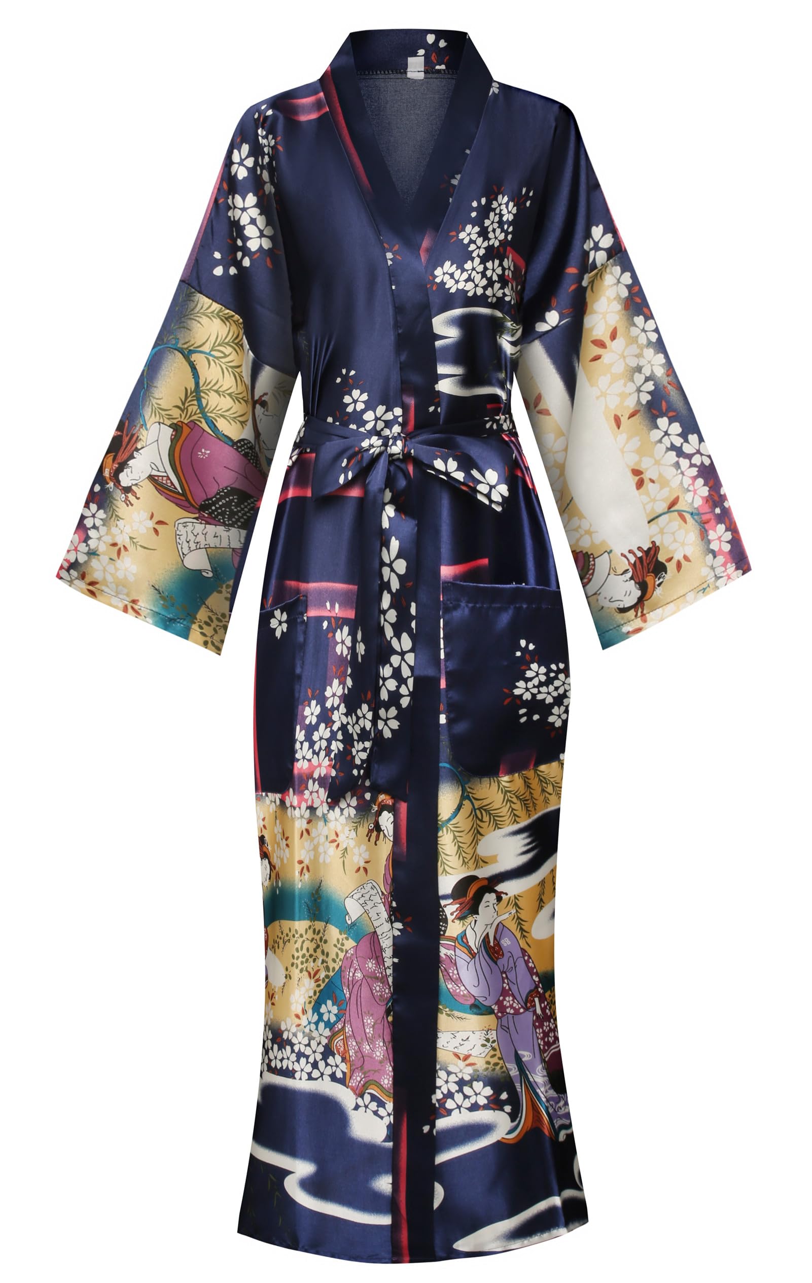 Kimono de Satén Floral Largo - Bata Elegante para Descanso