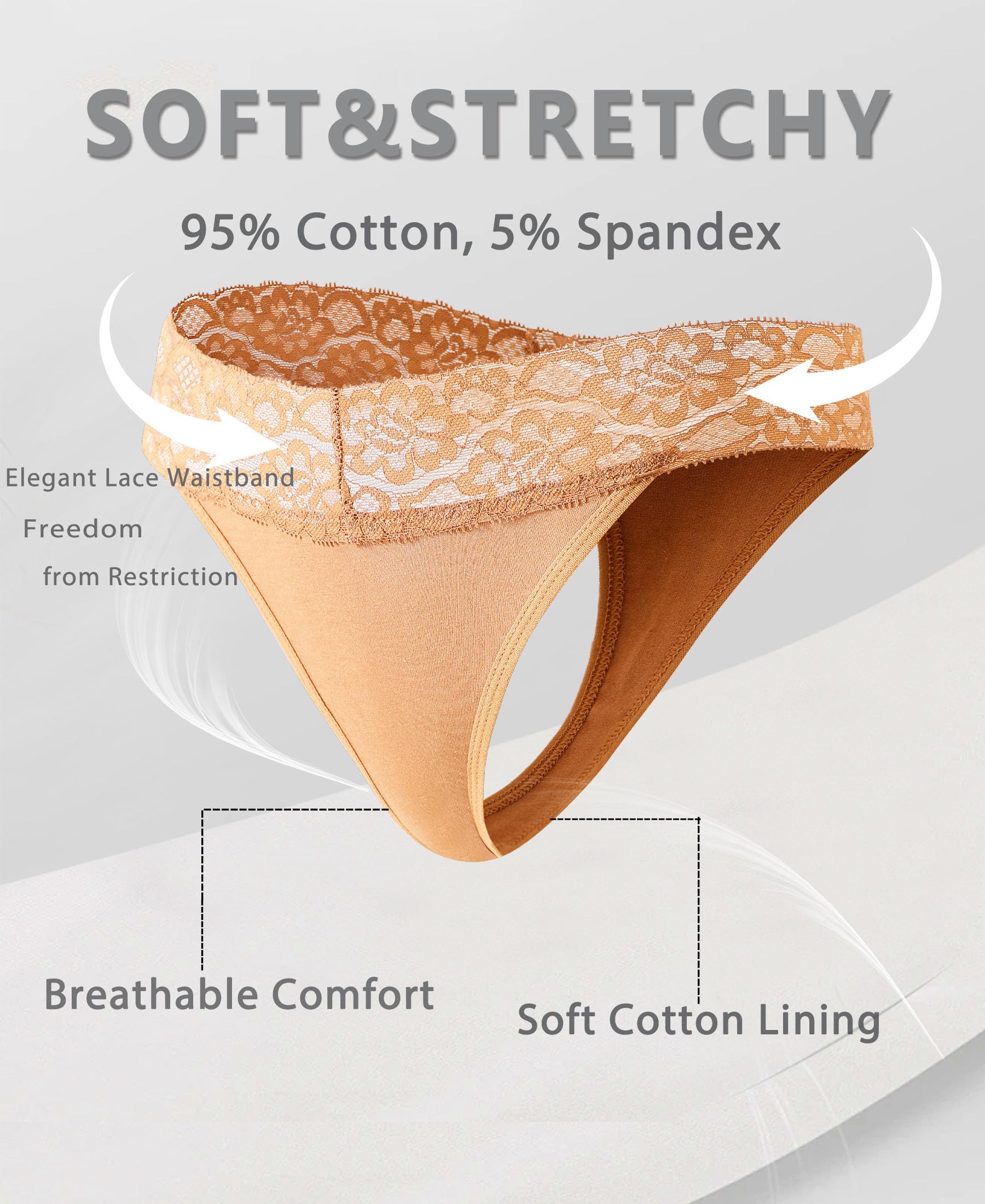 READY TO LOVE Cotton Underwear for Women Lace Sexy Breathable Thongs Low Rise T-Back Soft Stretchy Ladies Panties