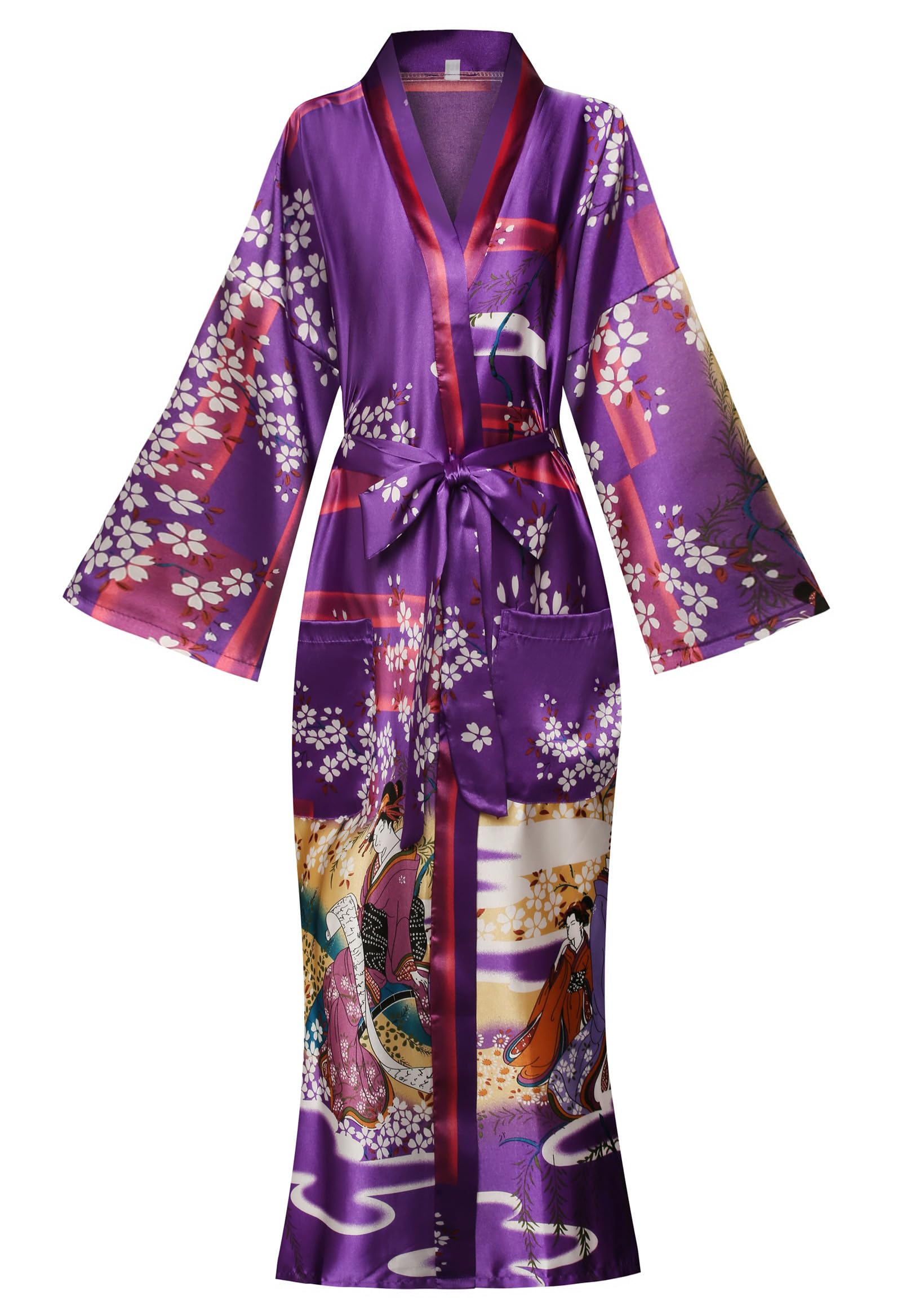 Kimono de Satén Floral Largo - Bata Elegante para Descanso