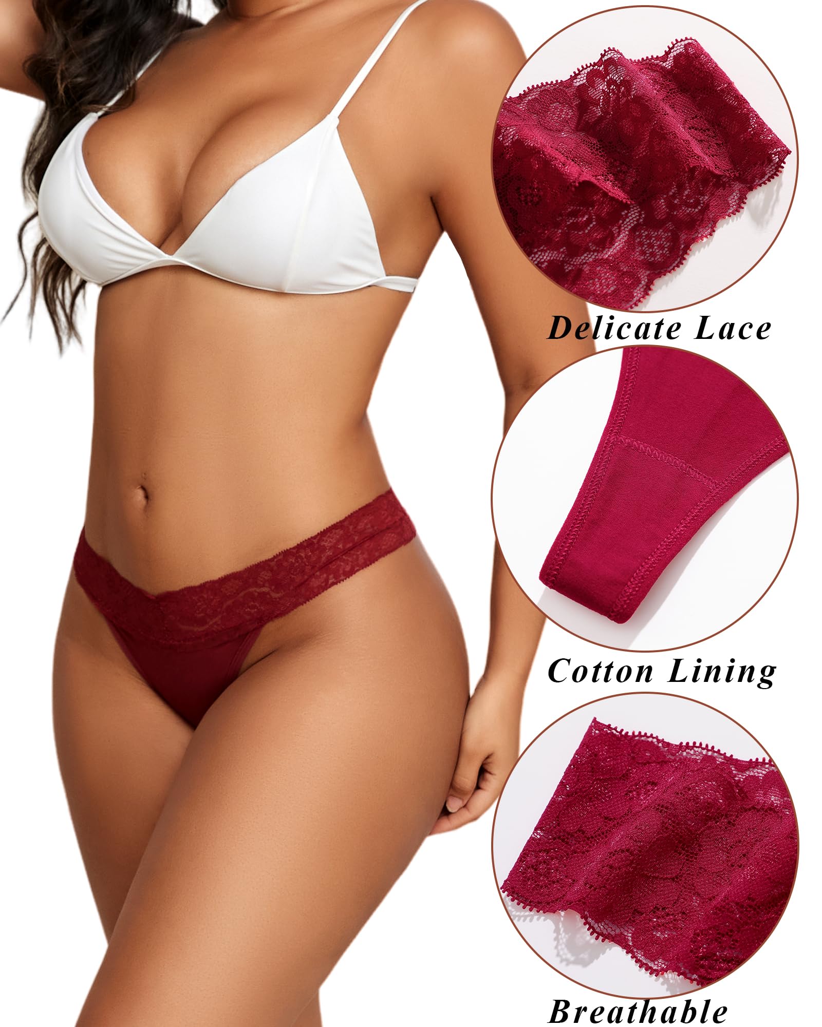 READY TO LOVE Cotton Underwear for Women Lace Sexy Breathable Thongs Low Rise T-Back Soft Stretchy Ladies Panties