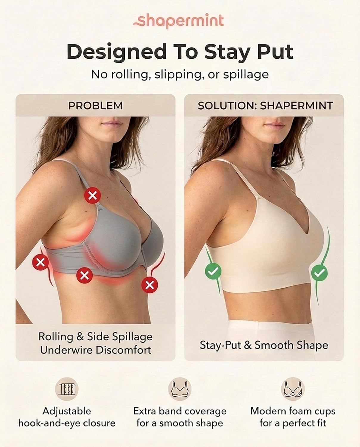 SHAPERMINT Bras for Women - Lingerie Bra, Bralettes for Women with Support, No Underwire Plus Size Bras for Women