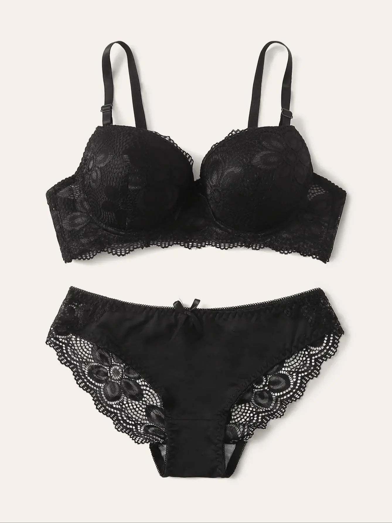 Conjunto de Lencería Viomisha - Bra Push Up Transparente con Encaje Floral