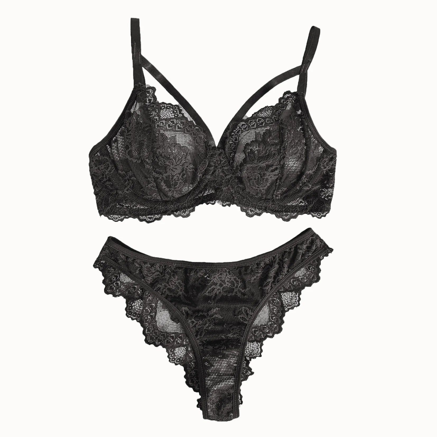 Conjunto de Lencería con Encaje - Bra Underwire y Panty Brasileña Estilo Victoria