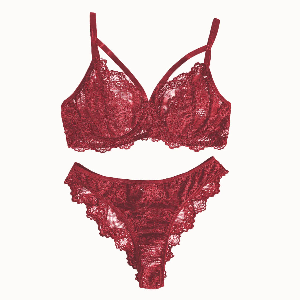 Conjunto de Lencería con Encaje - Bra Underwire y Panty Brasileña Estilo Victoria