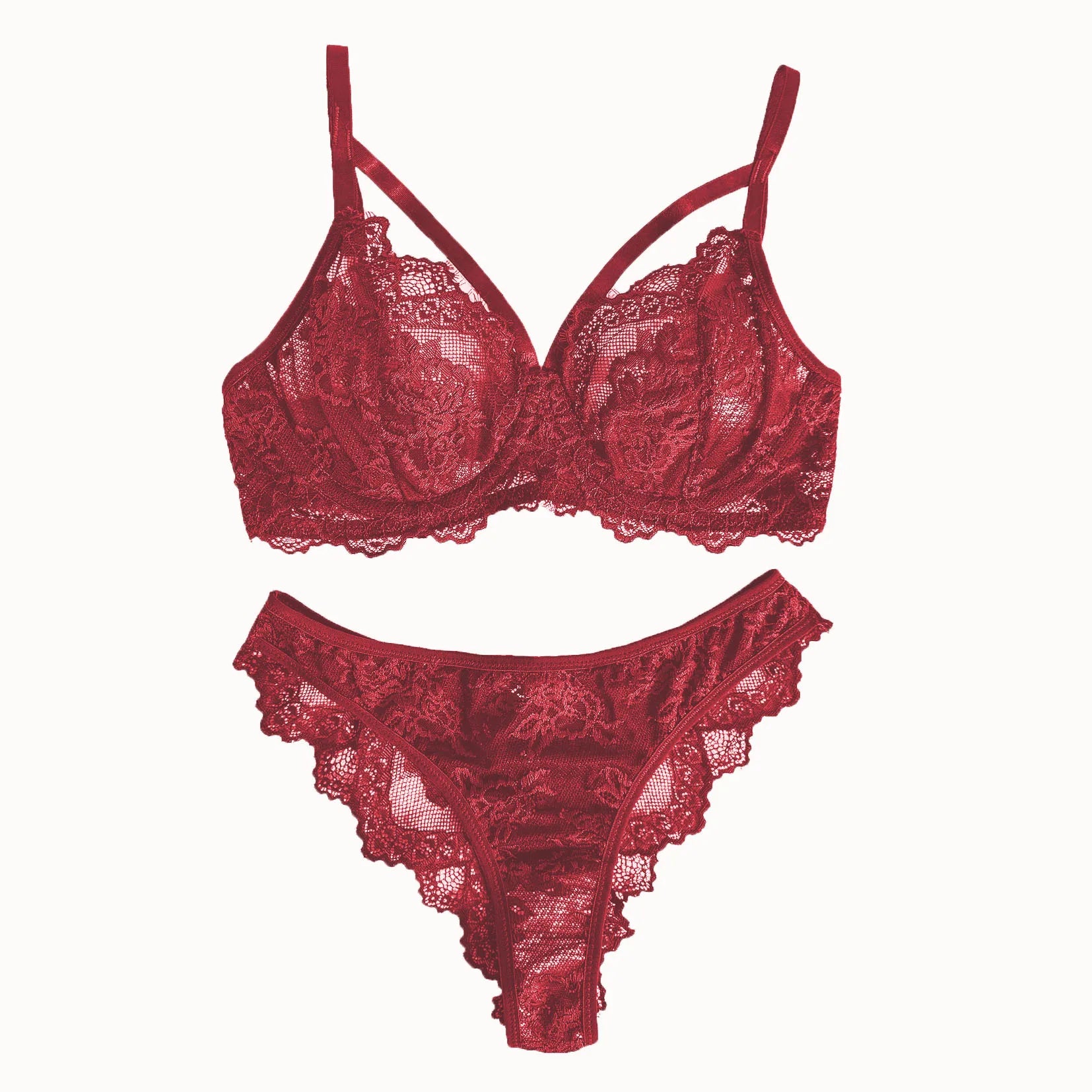 Conjunto de Lencería con Encaje - Bra Underwire y Panty Brasileña Estilo Victoria