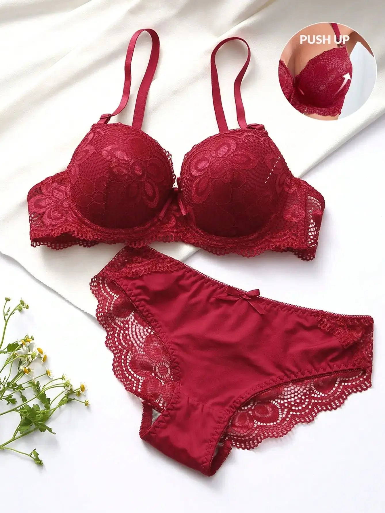 Conjunto de Lencería Viomisha - Bra Push Up Transparente con Encaje Floral