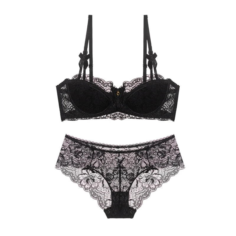 Conjunto de Lencería Estilo Victoriano con Encaje Francés - Bralette Push Up