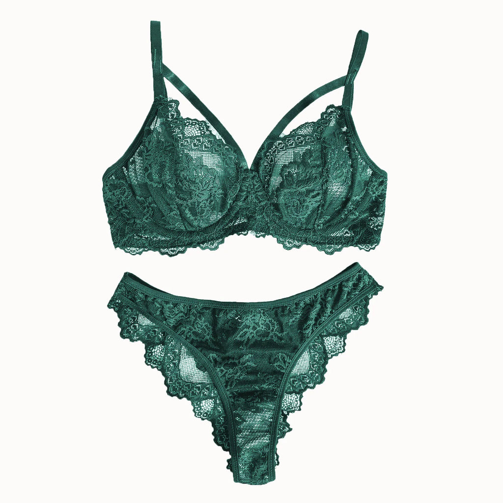 Conjunto de Lencería con Encaje - Bra Underwire y Panty Brasileña Estilo Victoria